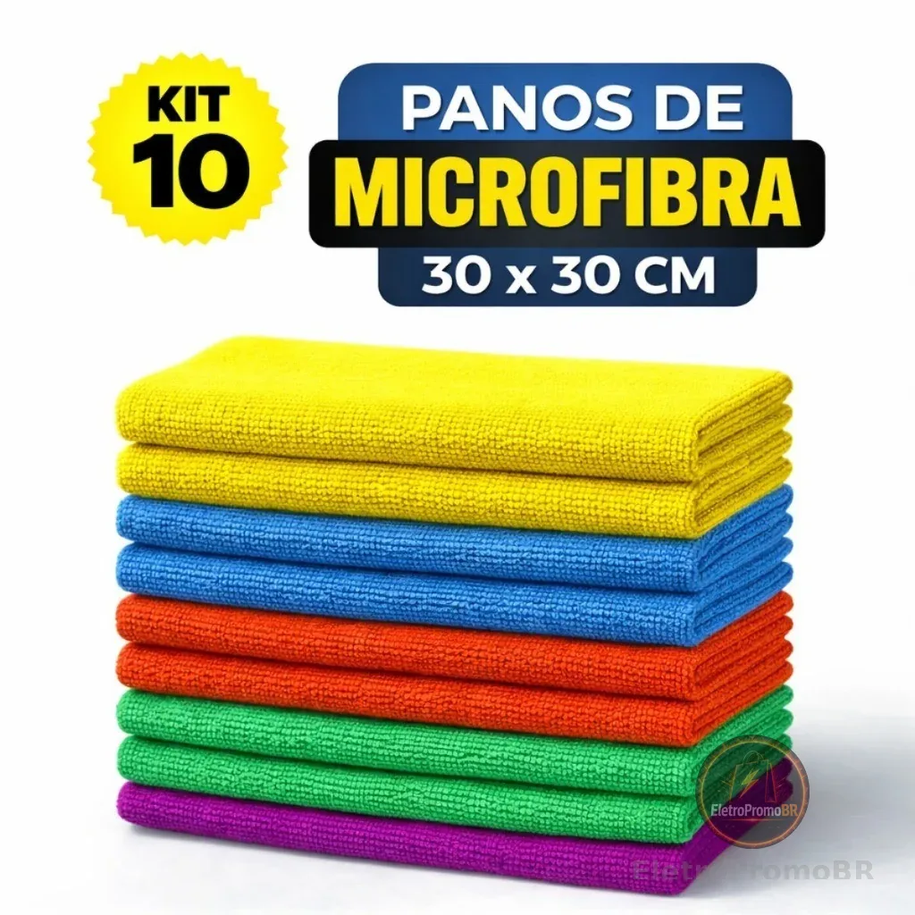 Kit 10 Panos de Limpeza em Microfibra Alta Absorção Multiuso