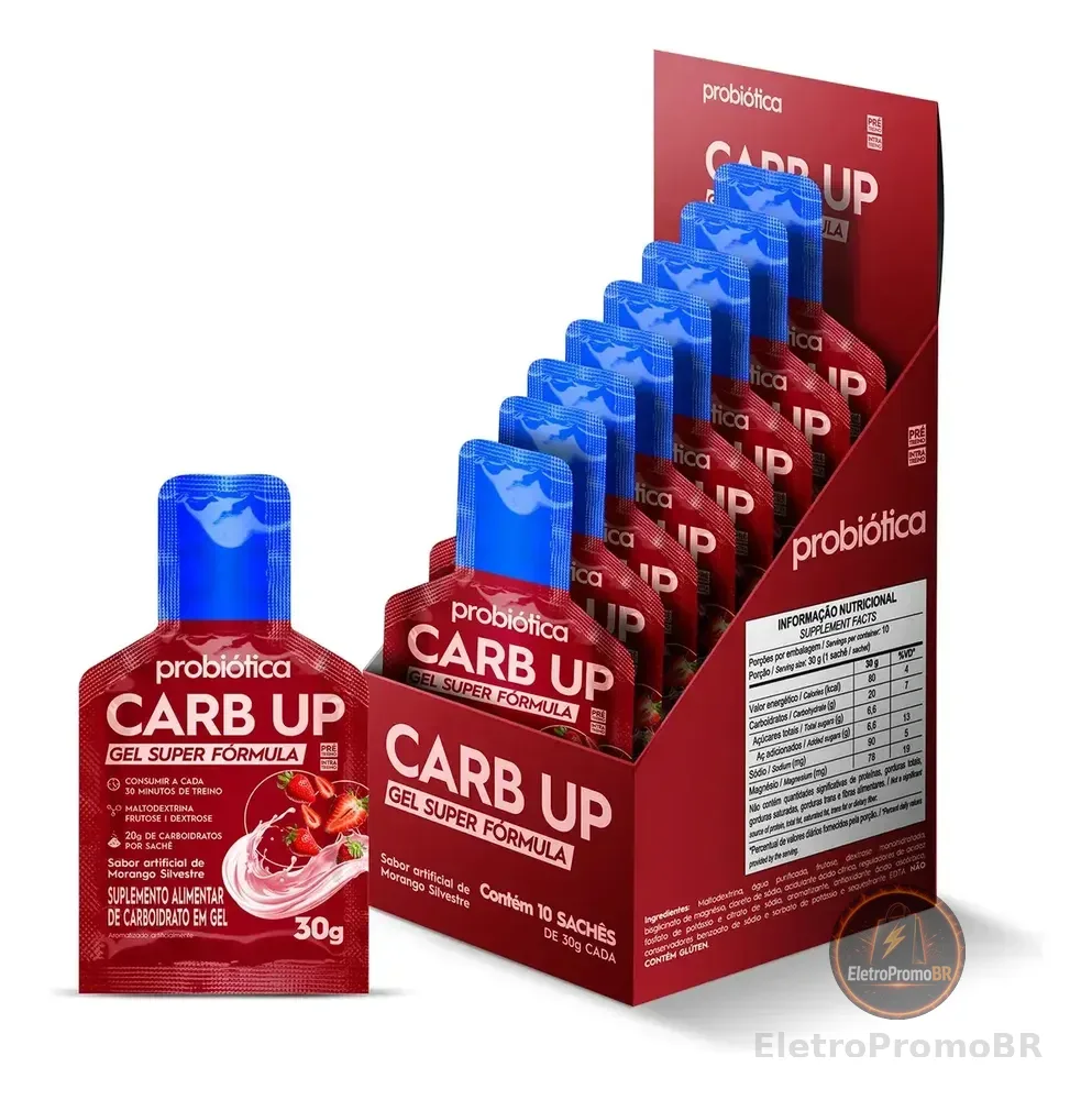 Carb Up Gel 10 Sachês 30g - Probiótica Sabor Morango Silvestre