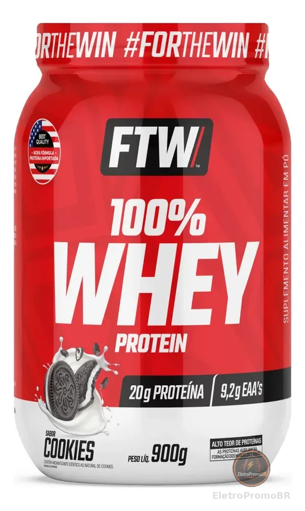Whey Protein 100% Concentrado Pote 900g Sabor Cookies - FTW
