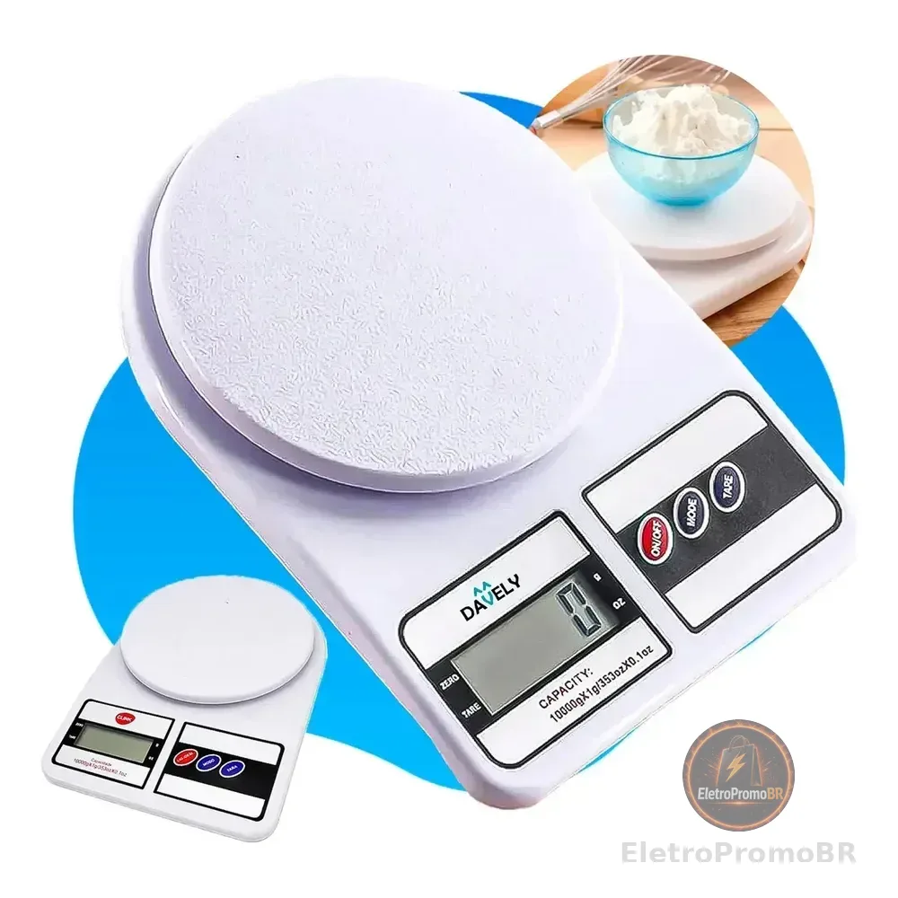 Balança Digital De Precisão 10kg Davely Cook Cozinha Para Uso Domestico E Profissional Fitness Ideal Para Dietas Treinos Alimentos Confeitaria Nutrição Branco 10 Kg