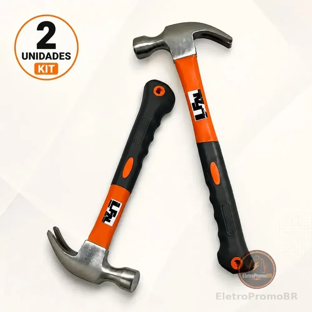 Kit 2 Martelo De Prego Profissional Tipo Unha Cabeça Aço Cabo Fibra Emborrachado Resistente Ferramenta Portátil Multifuncional Construção Obra Casa Pedreiro Carpinteiro Serralheiro Reforma Marca Lfal