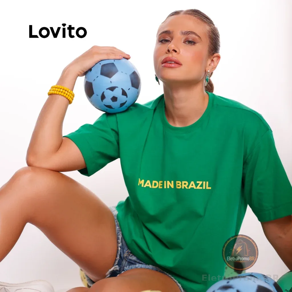 Lovito Camiseta Casual Feminina Brasil Core Copa do Mundo TSB17351765