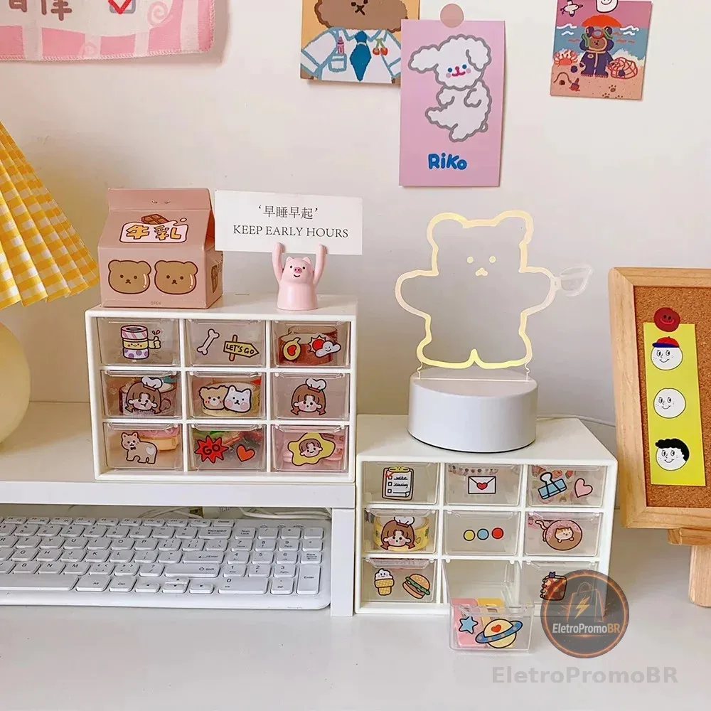 Organizador Mini Gaveteiro Com 9 Gavetas Transparente Para Maquiagem/Joias/Papelaria