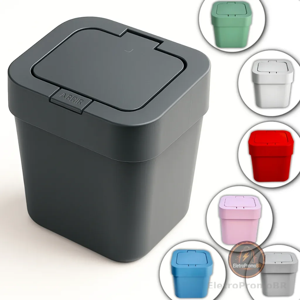 Lixeira Com Tampa Click Para Pia De Cozinha Banheiro Escritório Quarto Resistente Versátil Pequena Compacta 4 Litros