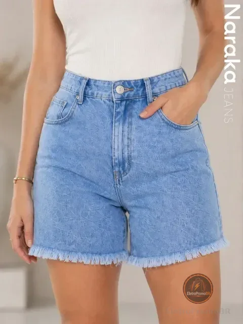 Short Jeans Feminino Meia Coxa Cintura Alta Levanta Bumbum
