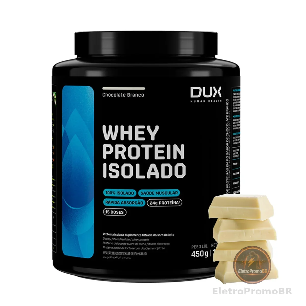 Whey Protein Isolado Chocolate Branco Pote 450g – Recuperação Muscular – DUX HUMAN HEALTH