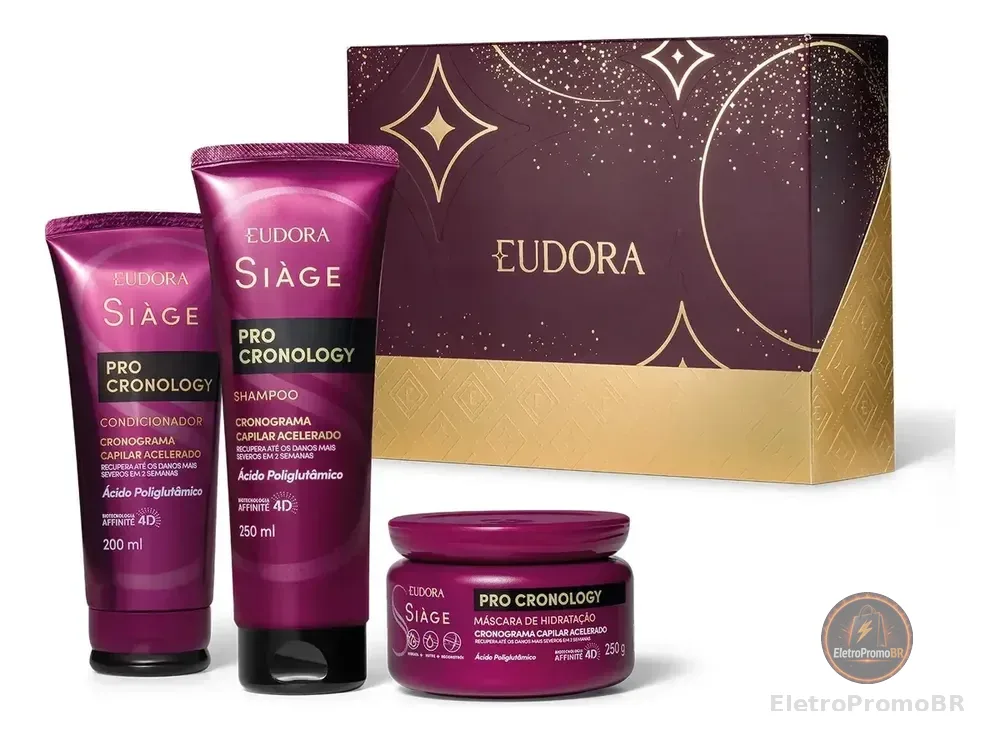 Shampoo, condicionador e máscara Eudora Siàge Pro Cronology hidratação de 450ml