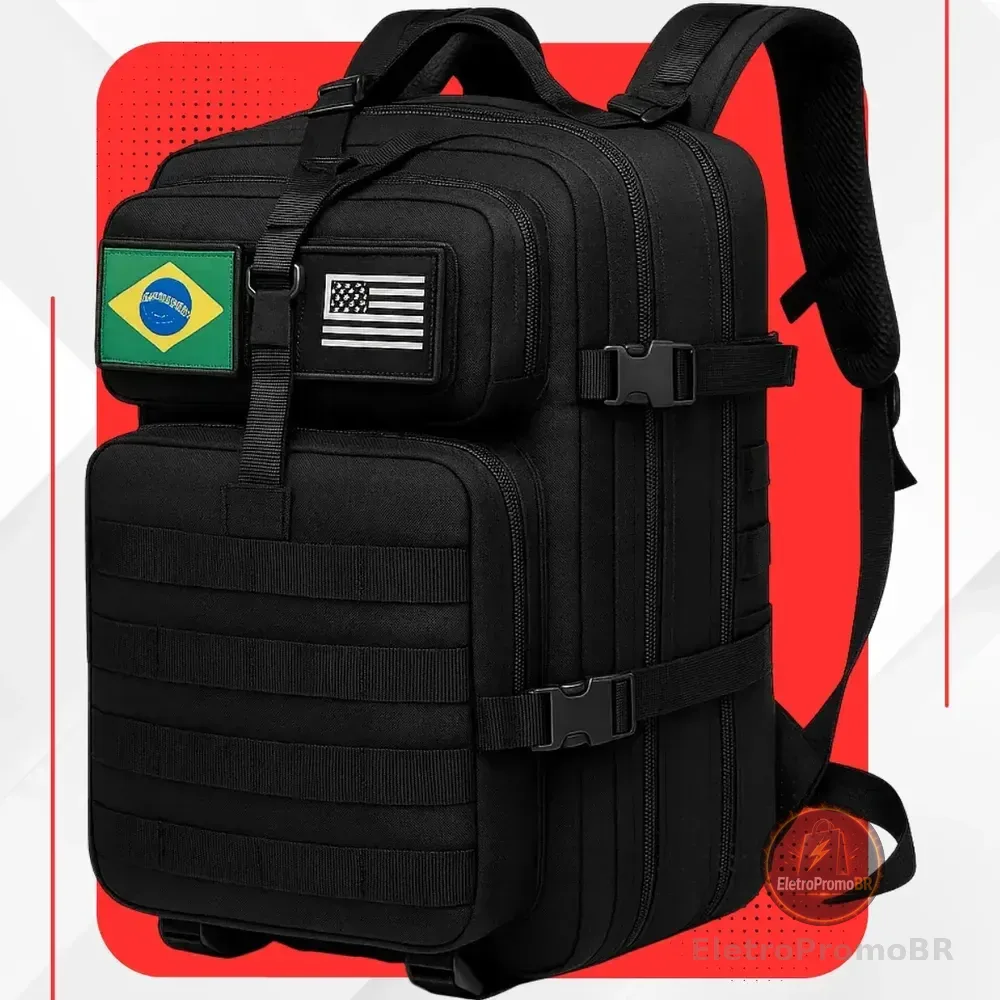 Mochila Tática Impermeável Militar Reforçada Grande 50 Litros Masculina Feminina Anne Preto