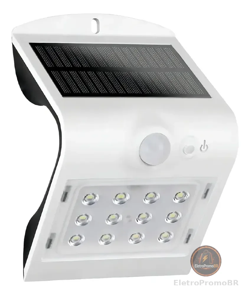 Arandela Solar Led Demi 6500k Ip44 C/ Sens. Movimento Branco Branco