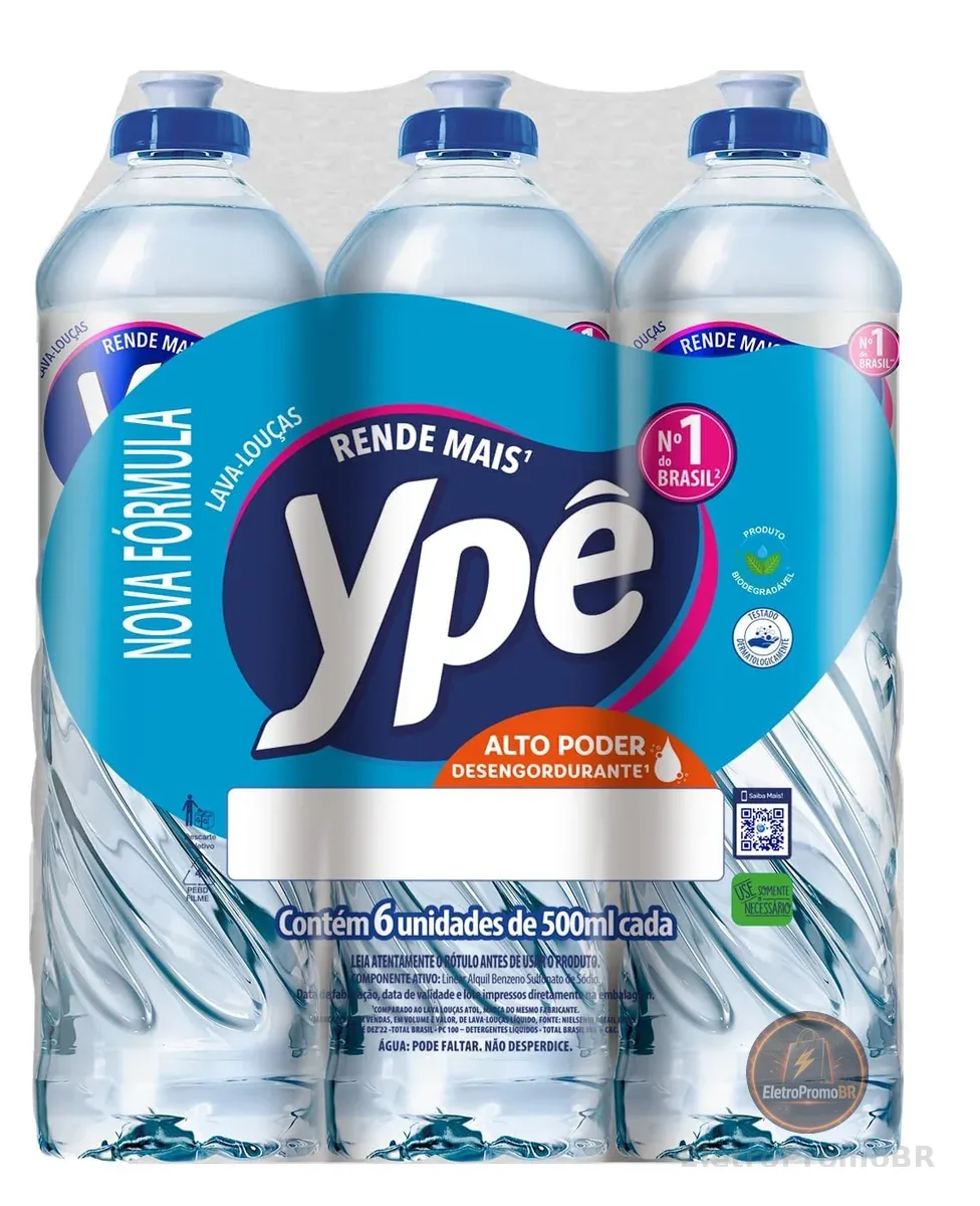 Ypê Pack Detergente Clear 500ml (6 unidades)