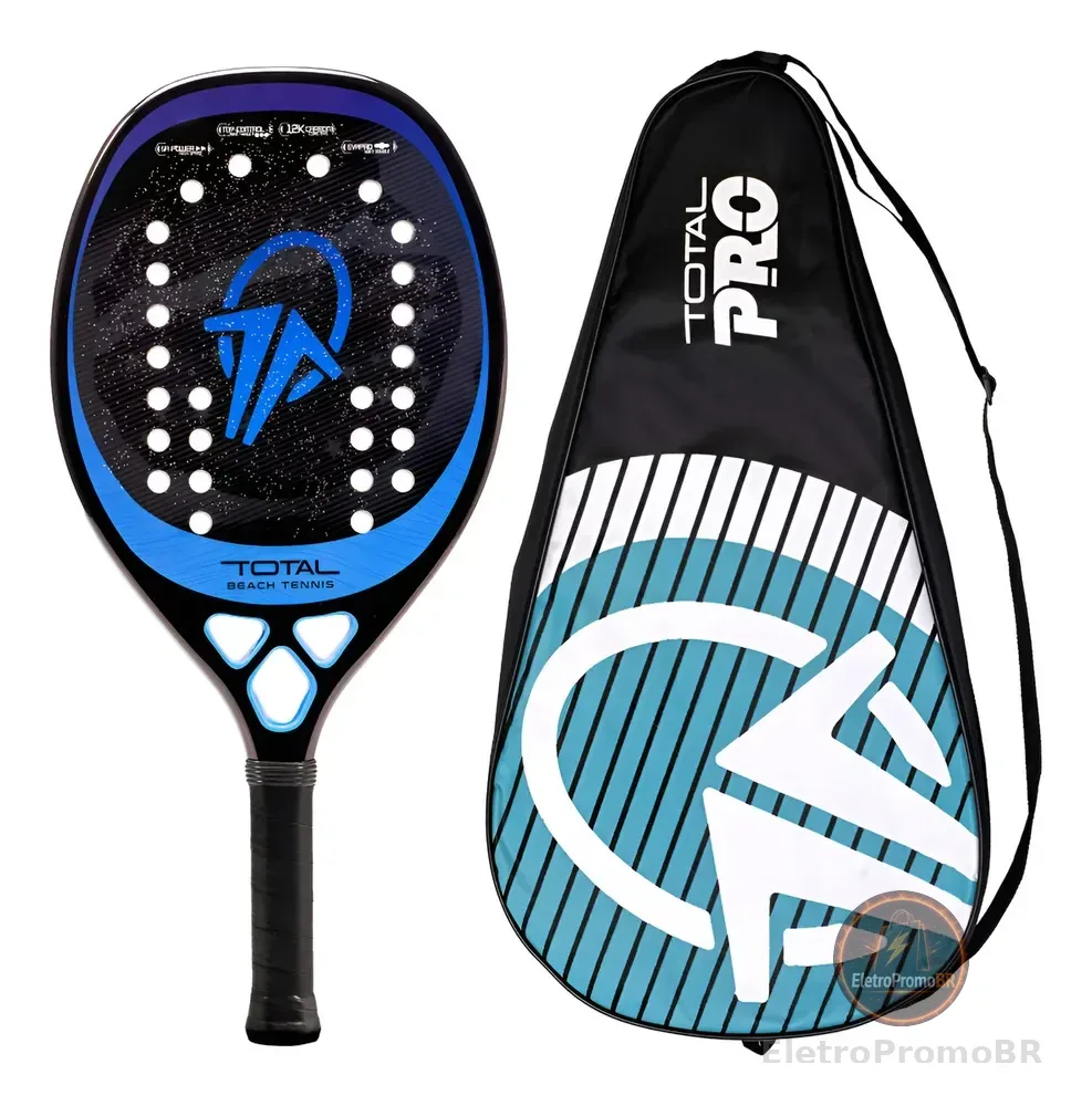 Raquete Beach Tennis Total Pro Produzida em Carbono 12k + Capa Cor Azul | Leve e Equilibrada