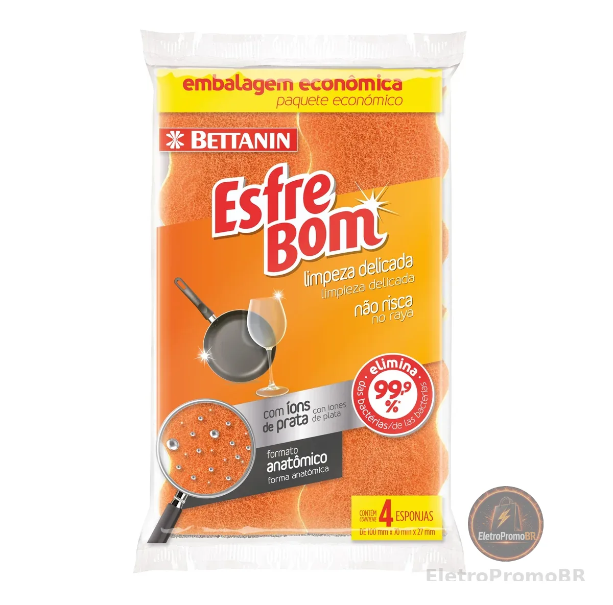 EsfreBom - Esponja Limpeza Delicada - Embalabem com 4 Unidades, Bettanin