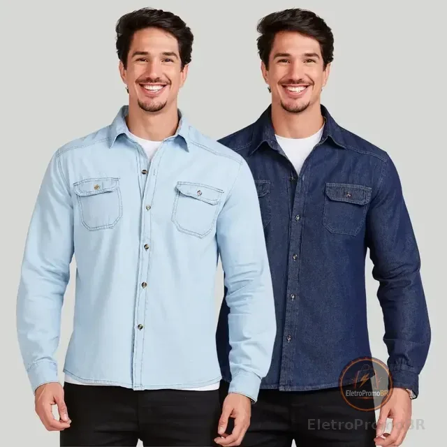 Kit 2 Camisa Masculina Jeans Social Slim Importada