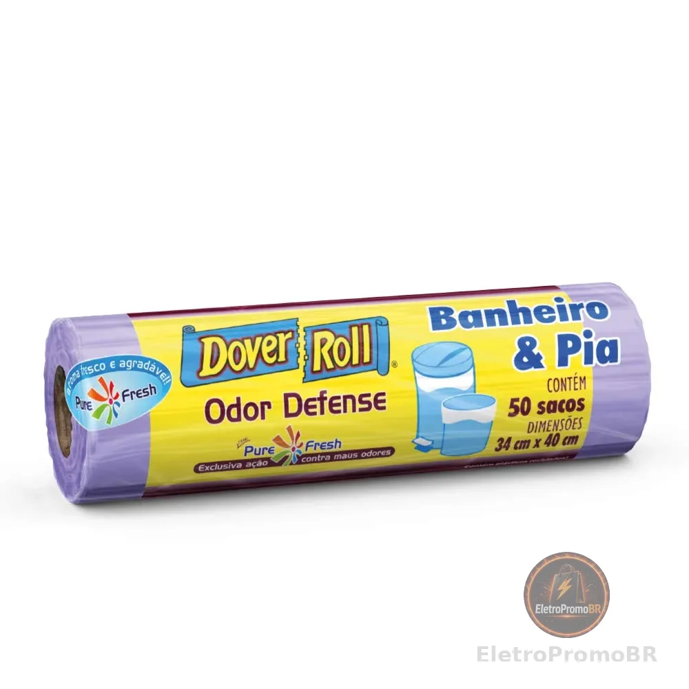 Dover-Roll Odor Defense Banheiro & Pia Lilás, Rolo com 50 Sacos para Lixo Pure Fresh
