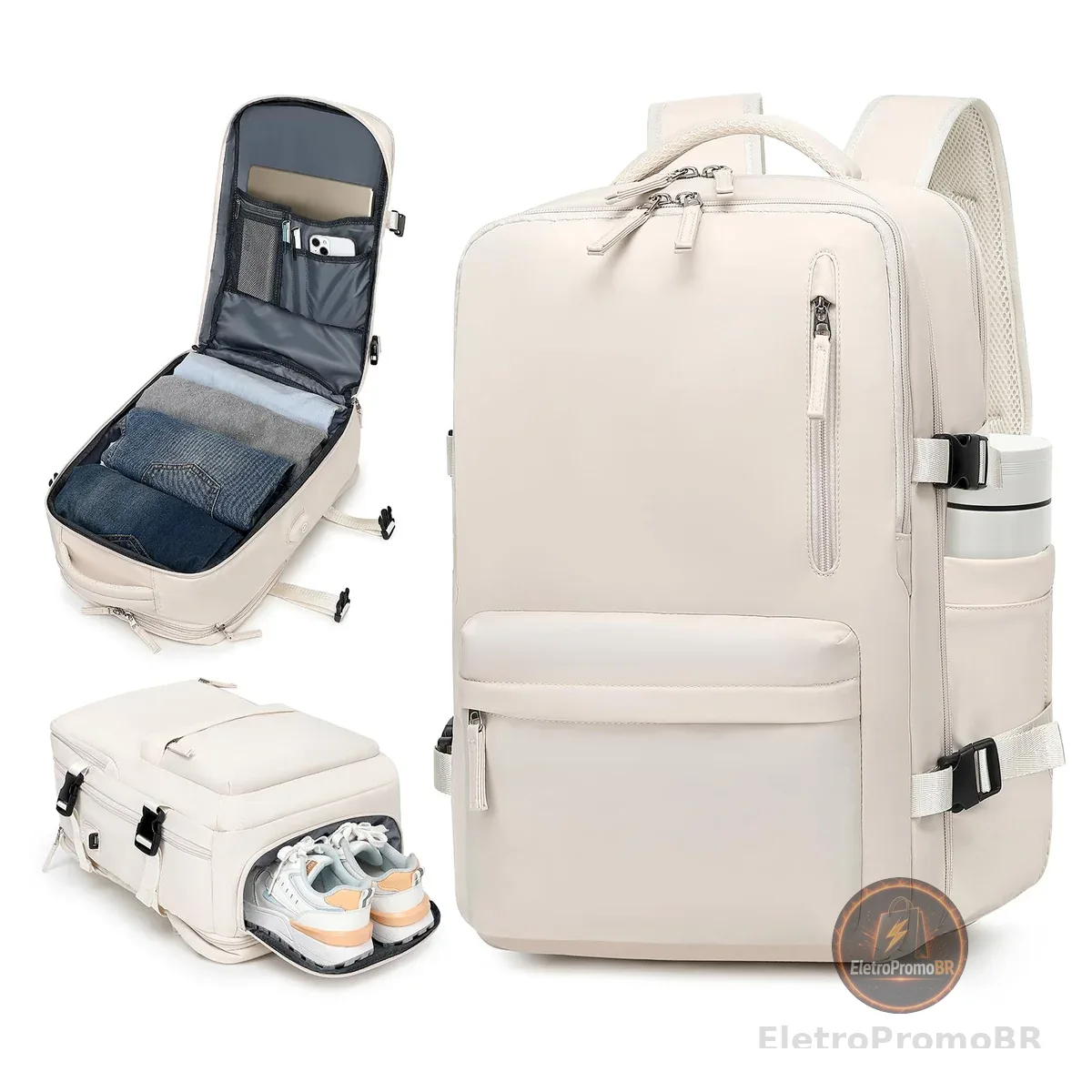 IceSelect Mochila de Viagem Expansivel Grande Masculina Feminina,Mochila Avião Notebook Bolsa de Sapato,Executiva,Antifurto,Reforçada,USB,Impermeável,Escolar,Faculdade,Trabalho,Presente (Bege)