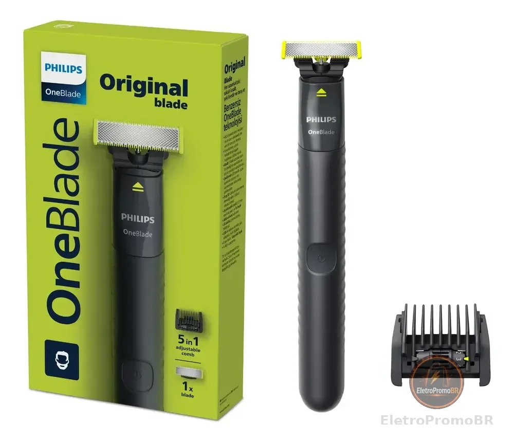 Barbeador e Aparador Elétrico Philips OneBlade com Pente 5 em 1, Sem Fio e À Prova D'Água - QP1425/10