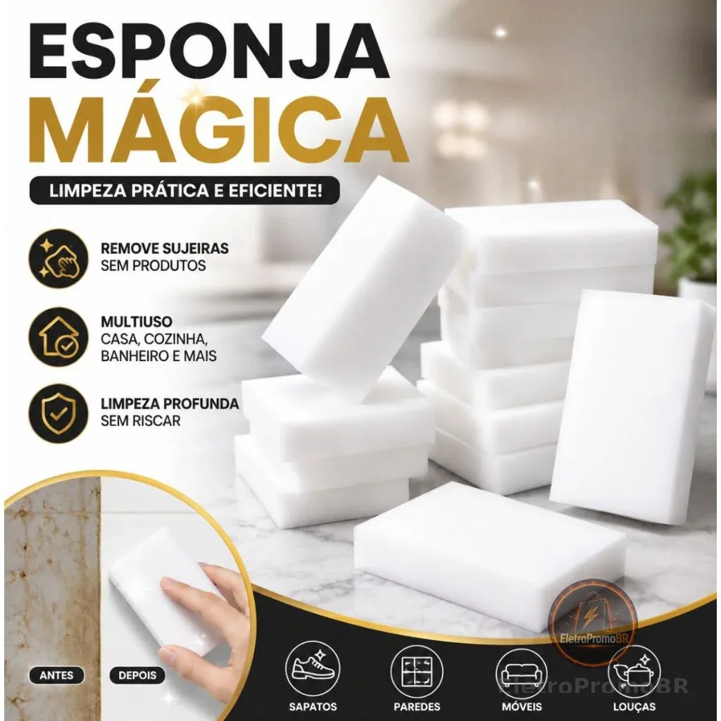 Kit 10 20 30 Esponjas Mágica Bucha Melamina Tira Mancha Original Desengordura Limpeza Incrivel