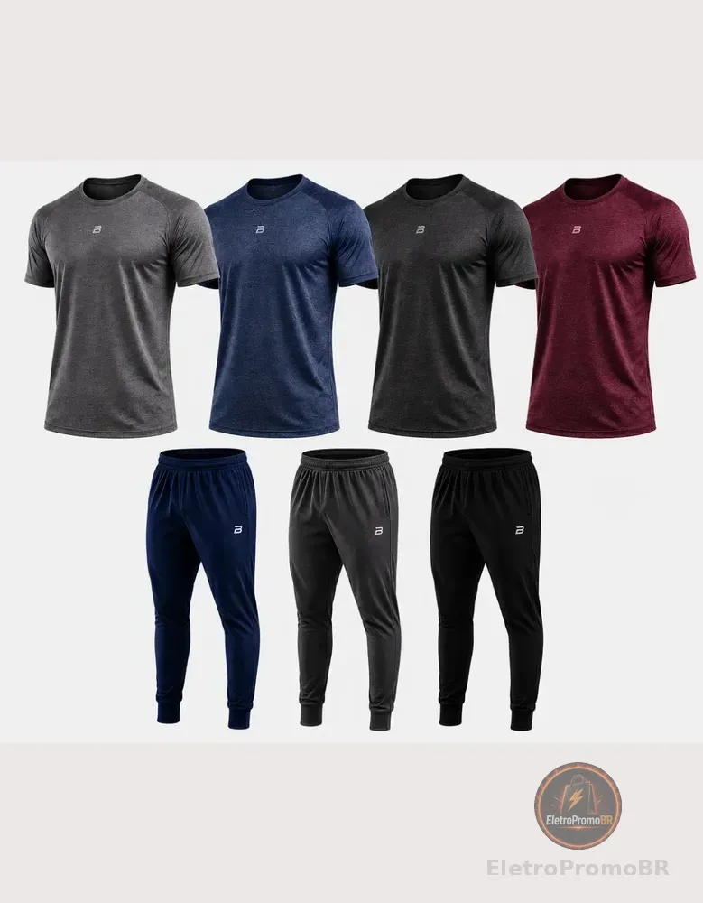 Kit 7 Peças Dry Fit 4 Camisetas 3 Calças Academia Brav Style Multicolorido Dry-mescla Gg