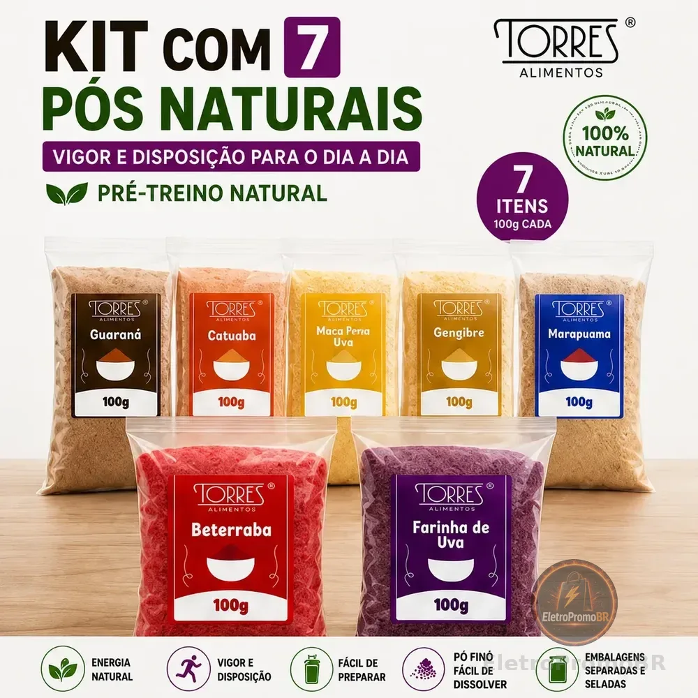 Kit Maca Peruana Beterraba Guaraná 7x100g Pré-treino Natural Neutro