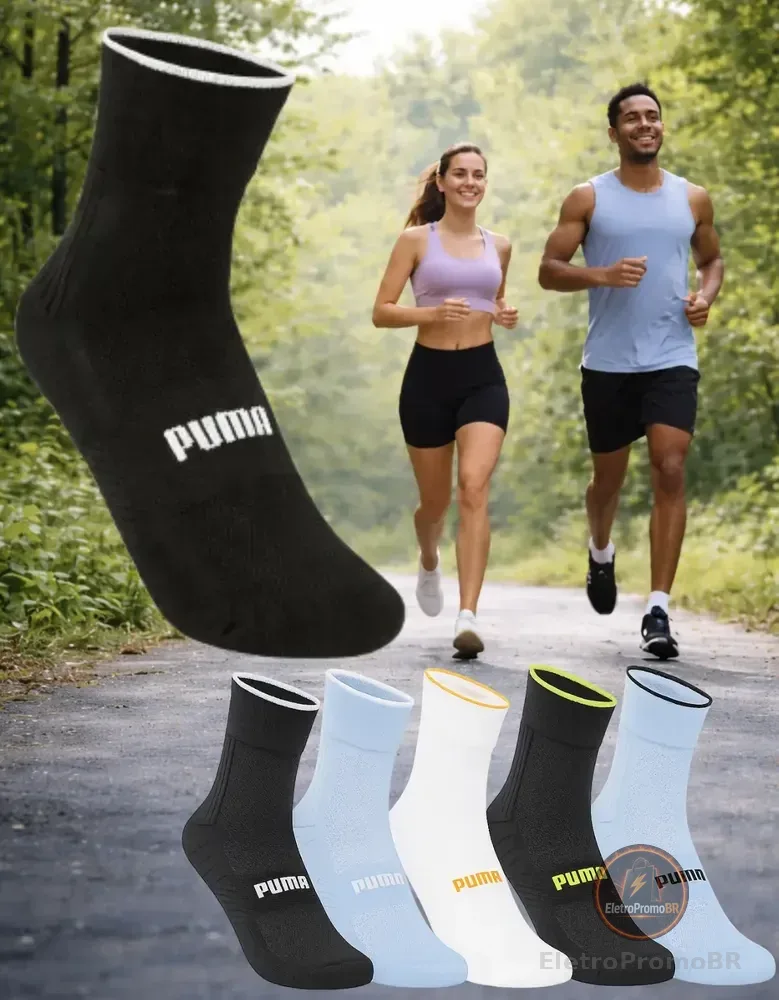 Meia Puma Poliamida Esportiva Corrida Dry Fit Ciclismo Sport Preto G (39-44)