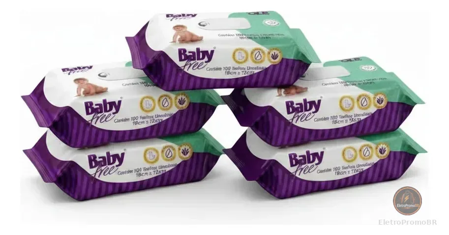 Lenços/toalhas Umedecidos Baby Free 500un 5 Pacotes