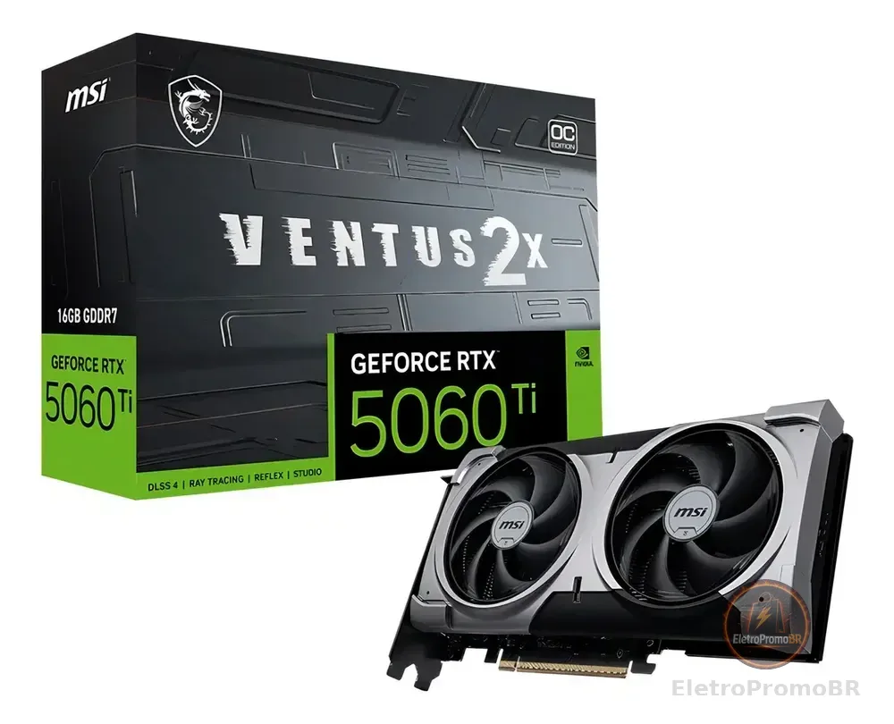 Placa De Vídeo Msi Rtx 5060 Ti 16gb Gddr7 Ventus Plus 128bts