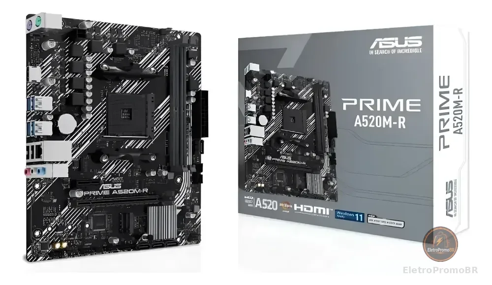 Placa Mãe Asus Prime A520m-r Am4 Ddr4 M.2 Chipset A520 Hdmi Preto
