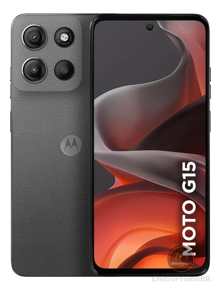Smartphone Motorola Moto G15 - 256gb 4gb Ram+8gb Ram Boost e Camera 50mp Com Ai E Night Vision Bateria De 5200 Mah Tela Fhd+ 6.7 Com Superbrilho Nfc - Grafite