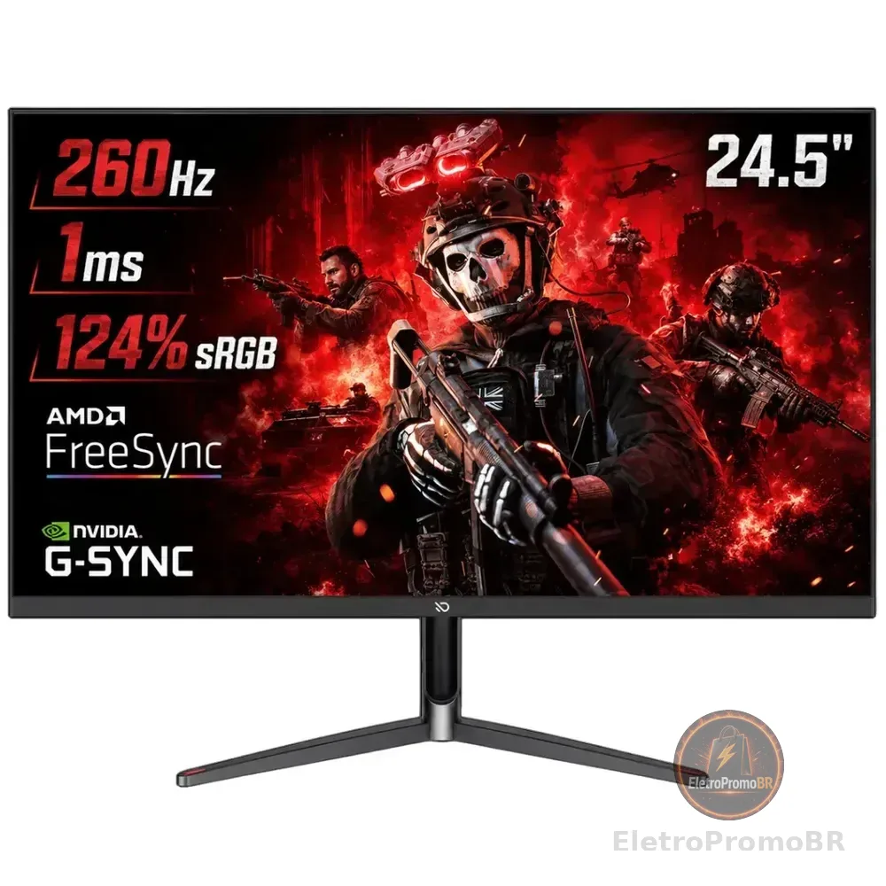 Monitor Gamer 24" 240Hz HDMI (260Hz Display Port), 1ms, 124% sRGB, Full HD, AMD FreeSync, NVIDIA G-Sync, HDR, Alto falantes integrados, Preto, Bivolt - Duex PRO FLY DXMO245FVA260L