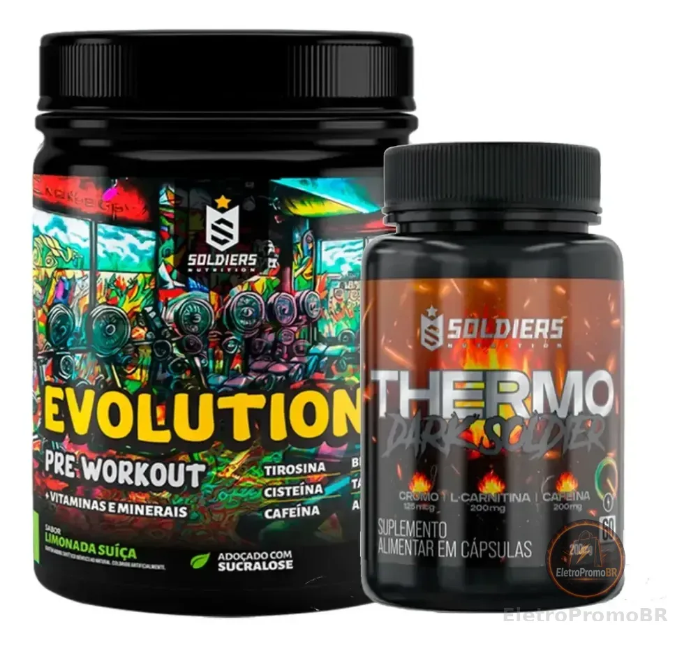 Kit: Pré-Treino Evolution Limonada Suiça 300g + Termogênico Dark - Soldiers Nutrition