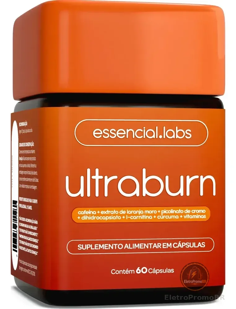 ULTRABURN - TERMOGÊNICO com Fórmula Exclusiva contendo L-Carnitina + Cafeína + Laranja Moro + Cúrcuma + Dihidrocapsiato (DHC) + Picolinato de Cromo + Vitamina - 60 Cápsulas