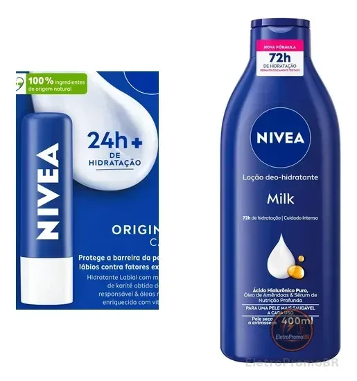 Kit Hidratação Nivea: Hidratante Labial Original Care 4,8g + Loção Hidratante Milk 400ml