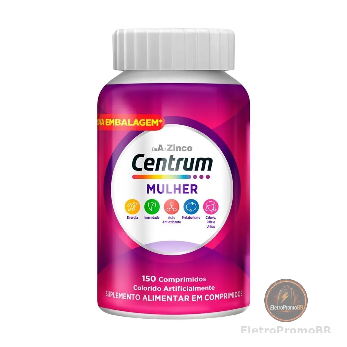 Centrum Mulher Multivitaminico Diário, com Magnésio, Vitamina D e Vitamina B12, 150 Comprimidos
