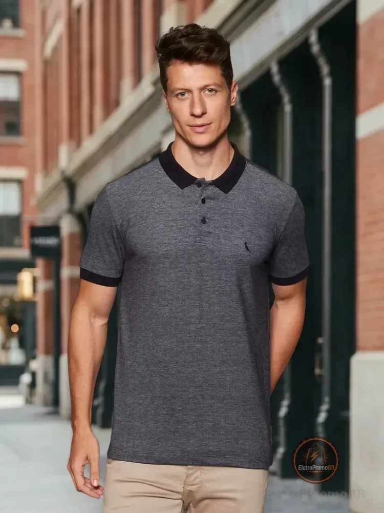 Polo Slim Piquet Denim Rsv Reserva Preto Lisa G
