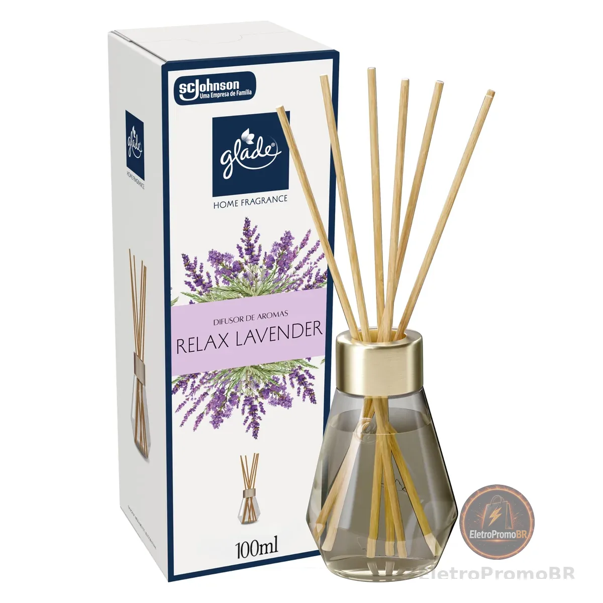 Glade Difusor de Ambiente Aroma Relax Lavender e Sândalo, 100ml e 6 Varetas