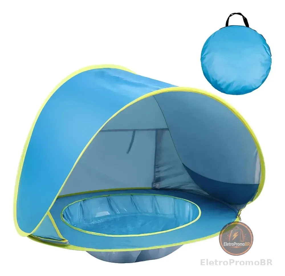 Barraca Praia Infantil Com Piscina Embutida Proteção Uv Azul-celeste