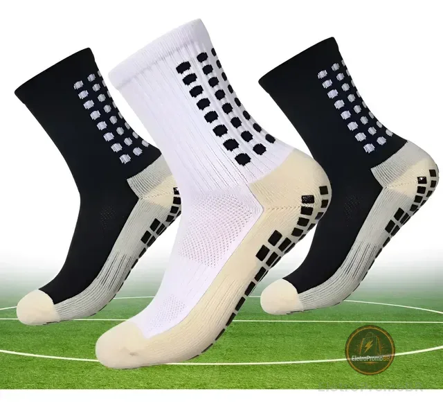 Kit 3 Pares Meia Antiderrapante Esportiva Futebol Treino Pro