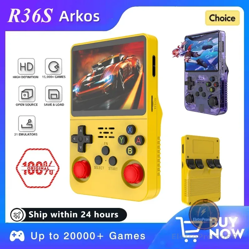 Original arkos r36s retro console de jogo 128gb portátil 3.5 Polegada tela ips portátil bolso vídeo player 64gb consola presente do miúdo