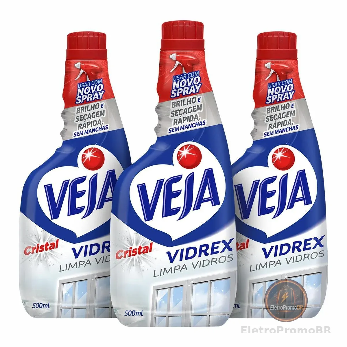 Veja Limpa Vidros Vidrex Cristal 500ml 3 unidades