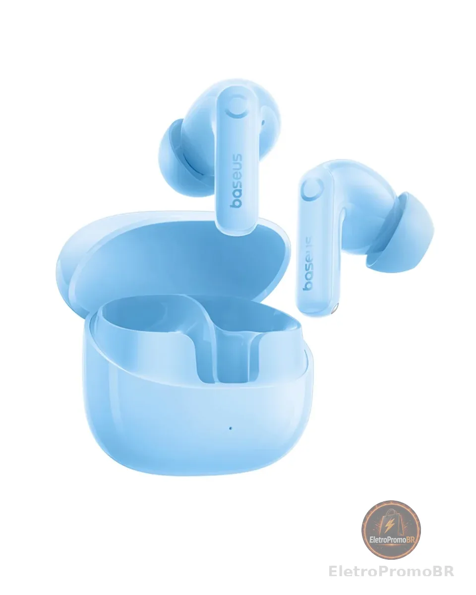 Fones de Ouvido Baseus Bass BP1 Pro Sem Fio com Cancelamento de Ruído, Cancelamento de Ruído Adaptativo em Tempo Real, EQ Ativo Adaptativo, 55H de Tempo de Reprodução, Bluetooth 6.0, Azul