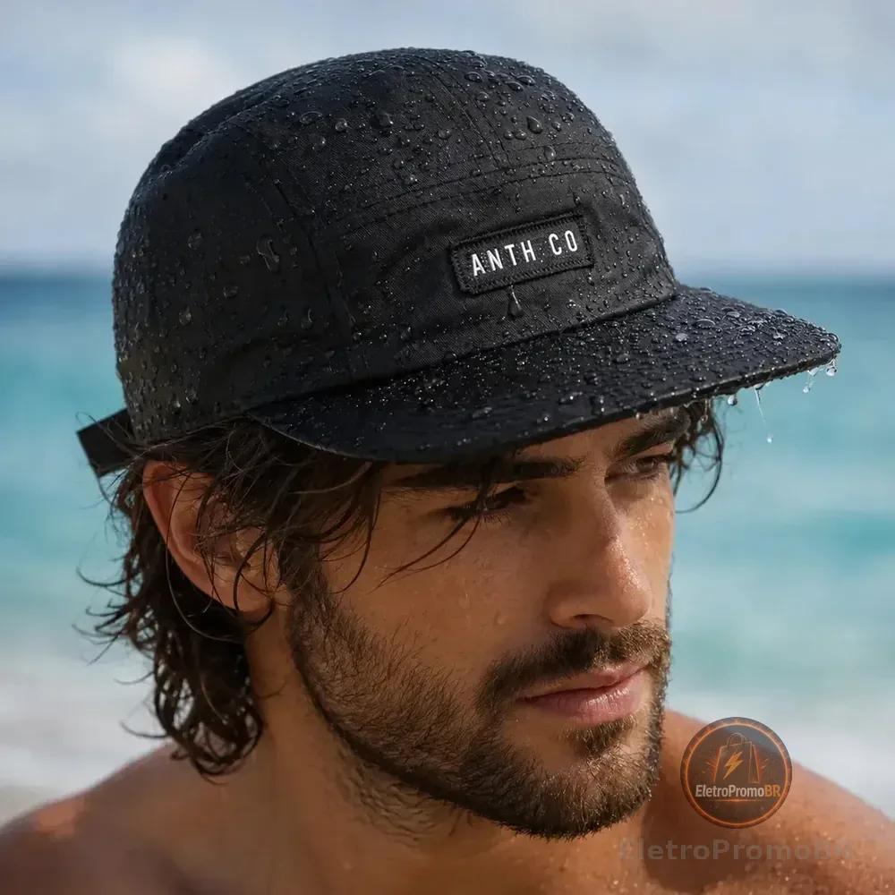 Boné Aba Reta Five Panel Evasecret Water Strapback Impermeavel Preta