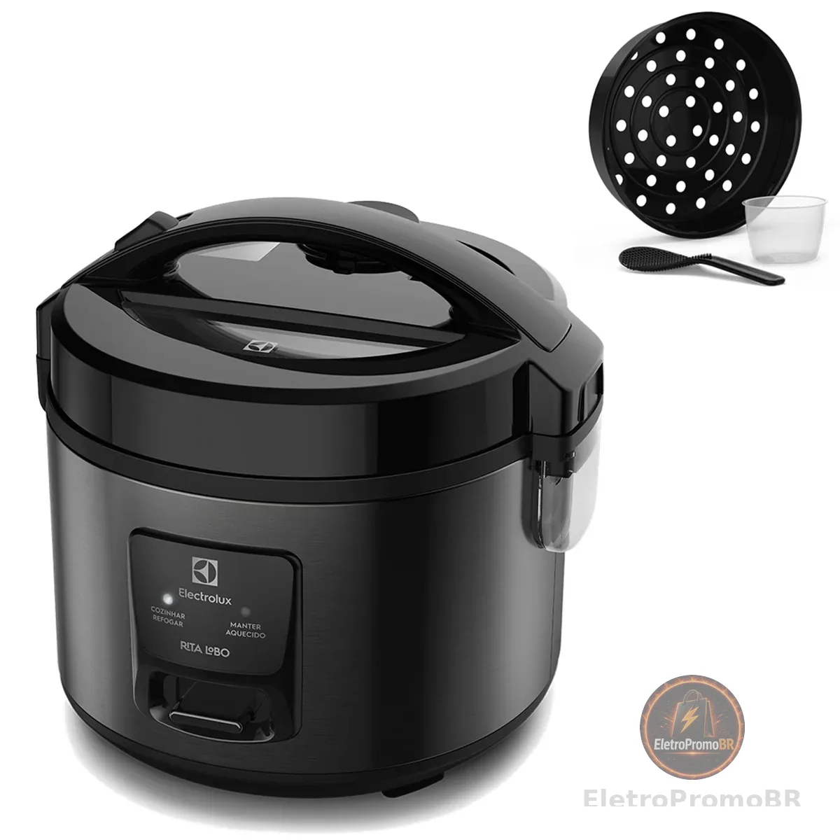 Electrolux Panela Elétrica Electrolux vapor arroz capacidade 2L 6 Xícaras 2 em 1 timer panela removivel antiaderente tampa com visor transparente ERC10 inox 127v por Rita Lobo