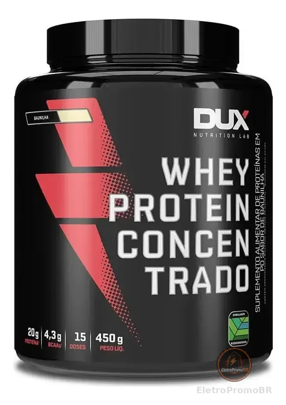 Whey Protein Concentrado - DUX Nutrition Pote 450g - Sabor Baunilha