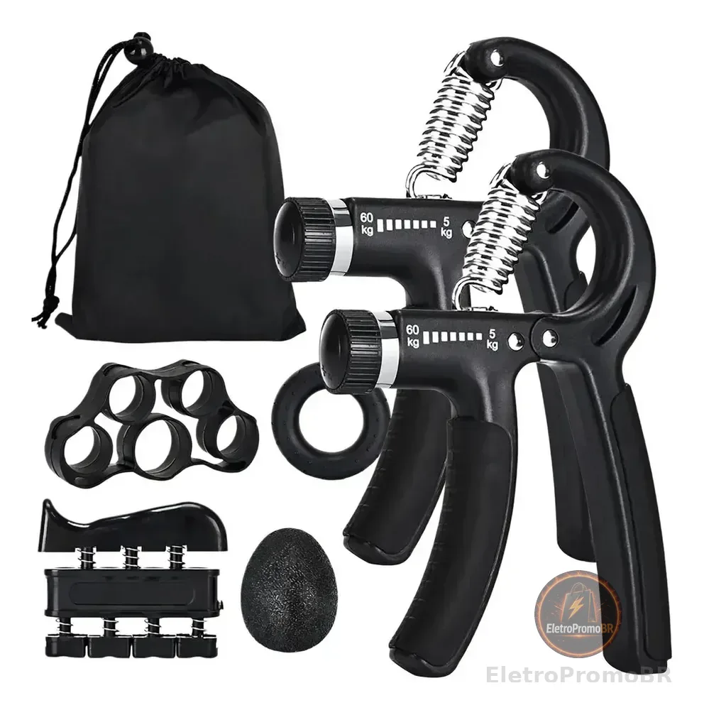Kit 6 Aparelho Hand Grip Exercitador Mãos Dedo Fisioterapia Preto