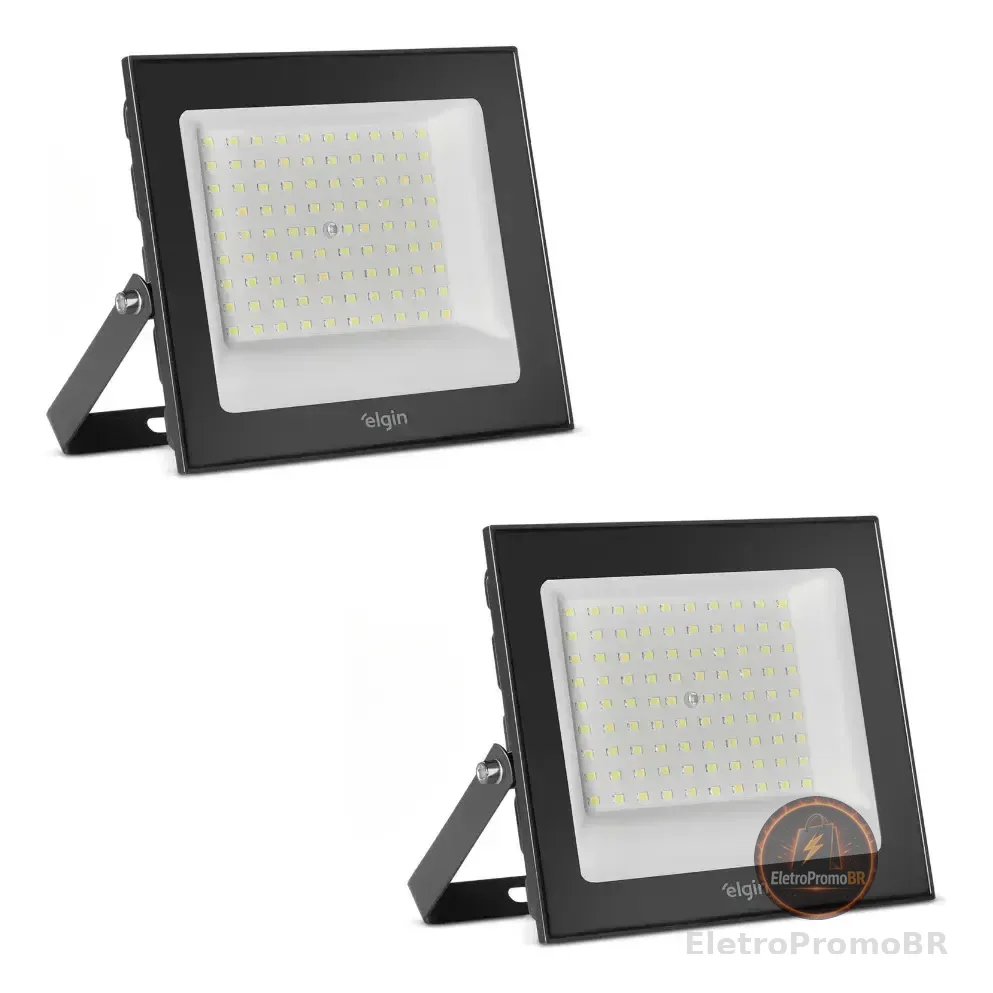 2 Refletor 150w Led Rua Poste Energia Cabo Prova Dágua Watts 127/220v Preto Branco-frio