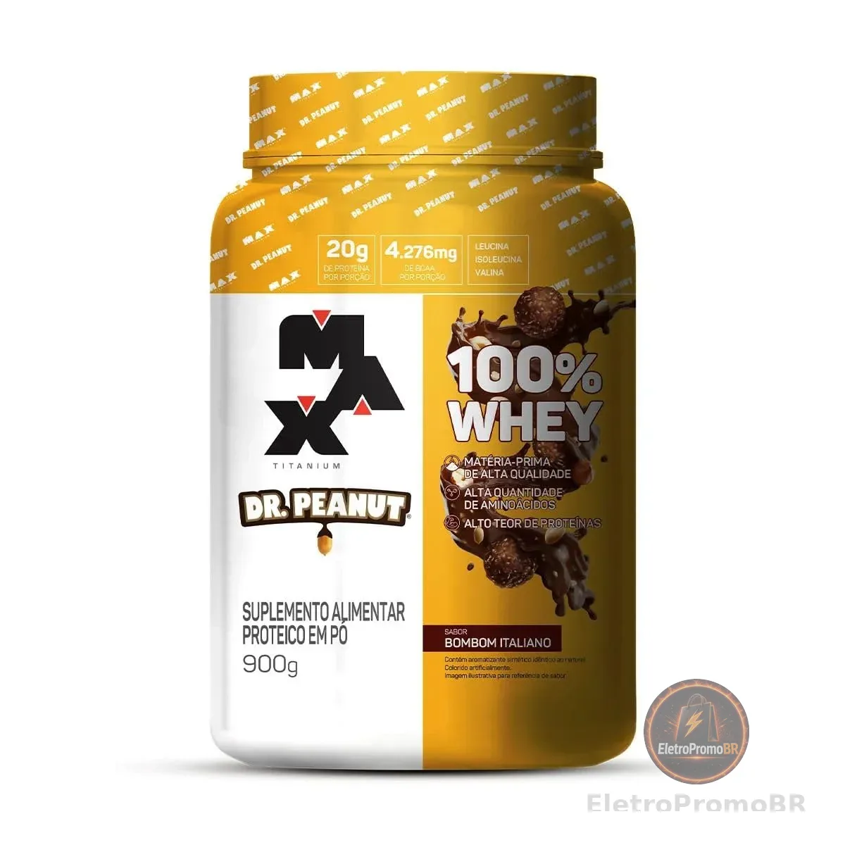 100% Whey Max Titanium x Dr. Peanut (900g), Sabor Bombom Italiano