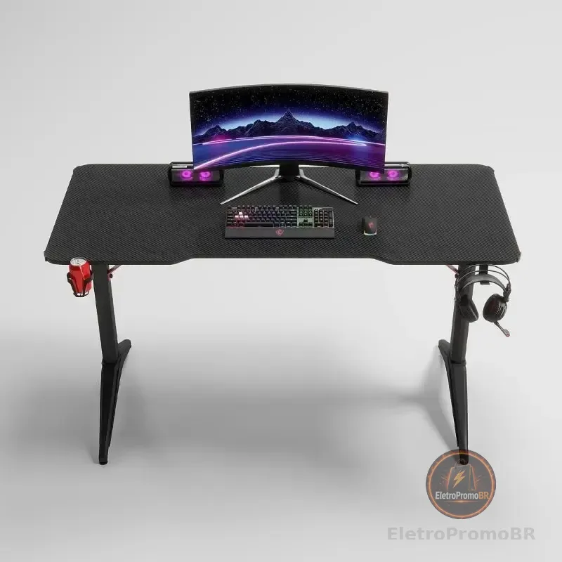 Mesa Para Pc Computador Gamer Led Rgb Escritório Cor Preto Preto