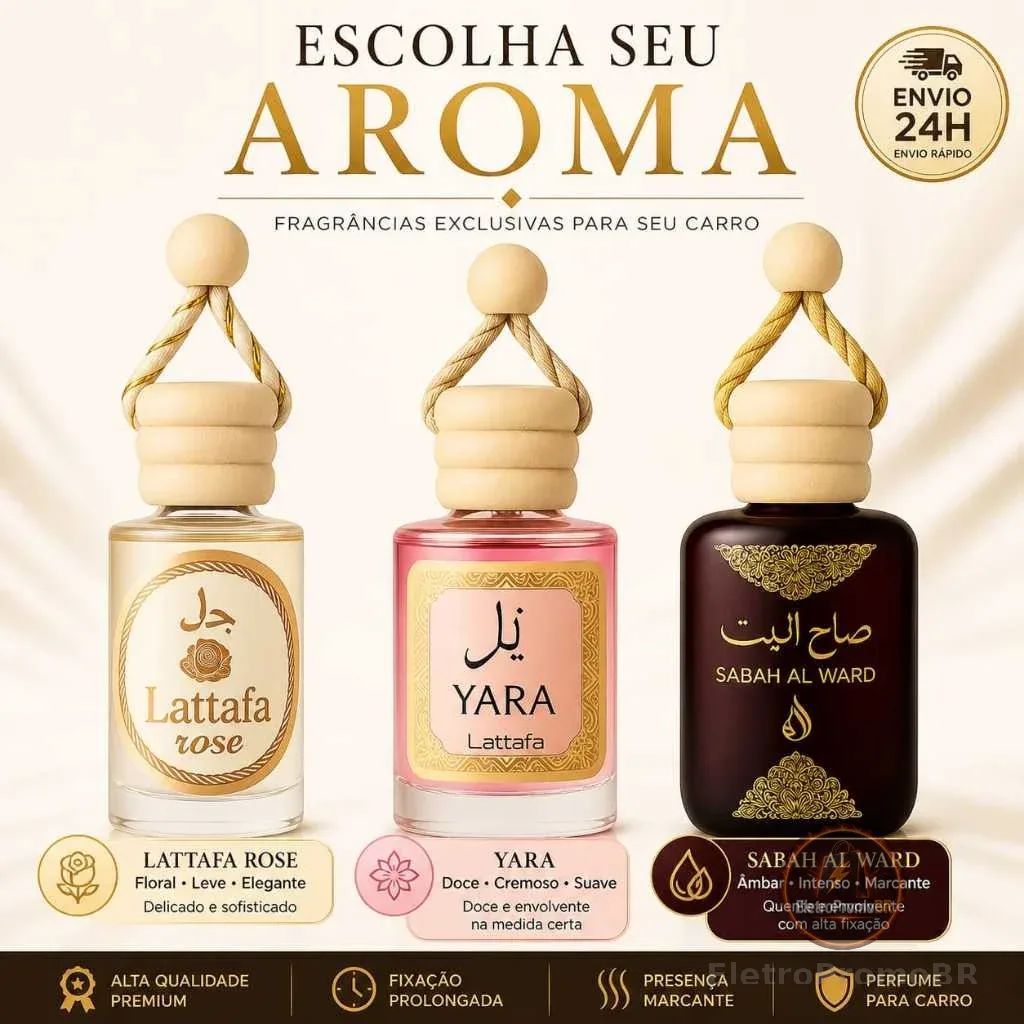 Kit 3 Cheirinho Árabe 10ml para Carro – Aromatizante Automotivo de Pendurar | Escolha sua Fragrância