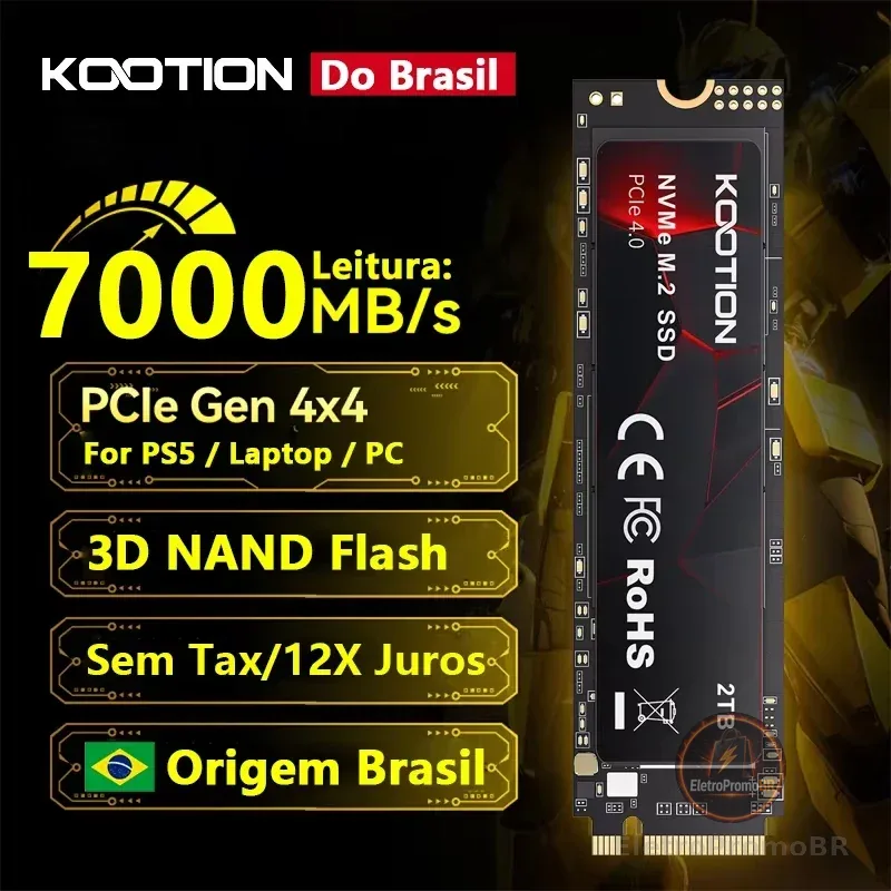 KOOTION SSD Nvme M2 1TB 2TB 4TB Gen4 NMVE Unidade de estado sólido PCIE 4.0X4 2280 Disco rígido interno M.2 SSD para PS5 Laptop Desktop