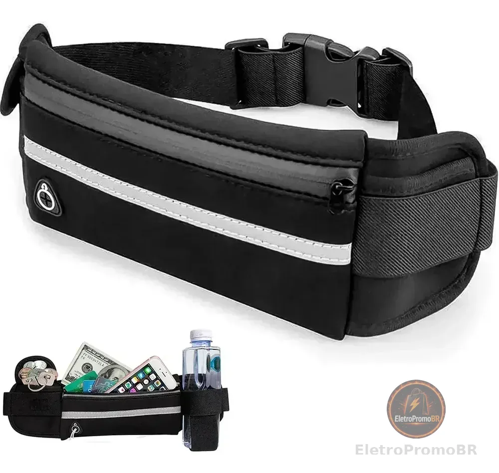 Pochete Corrida Slim Impermeável Porta Celular Para Treino Academia Caminhada Fitness Running Ajustável Estocasa Preta Doleira Viagem